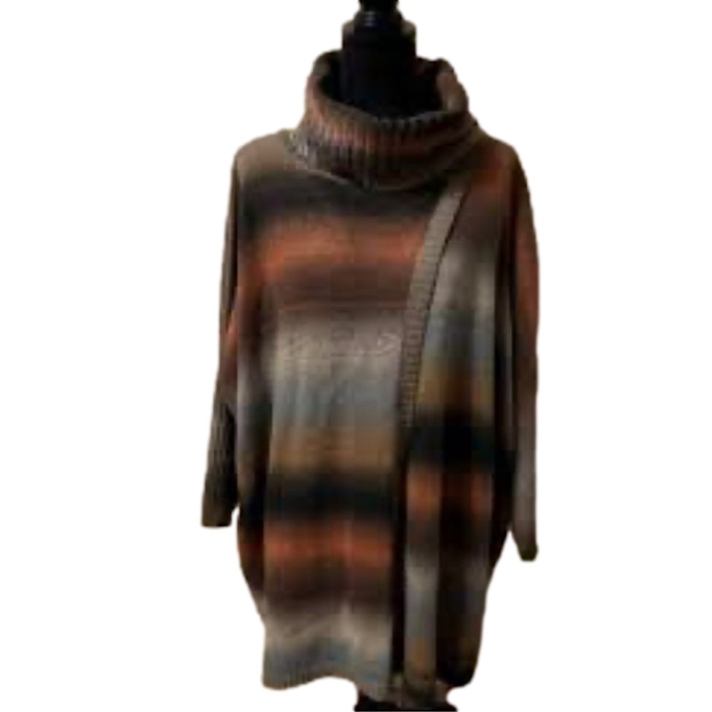 Dor Dor Couture Women's Cowl Neck Striped Knit Sweater - Brown Multi